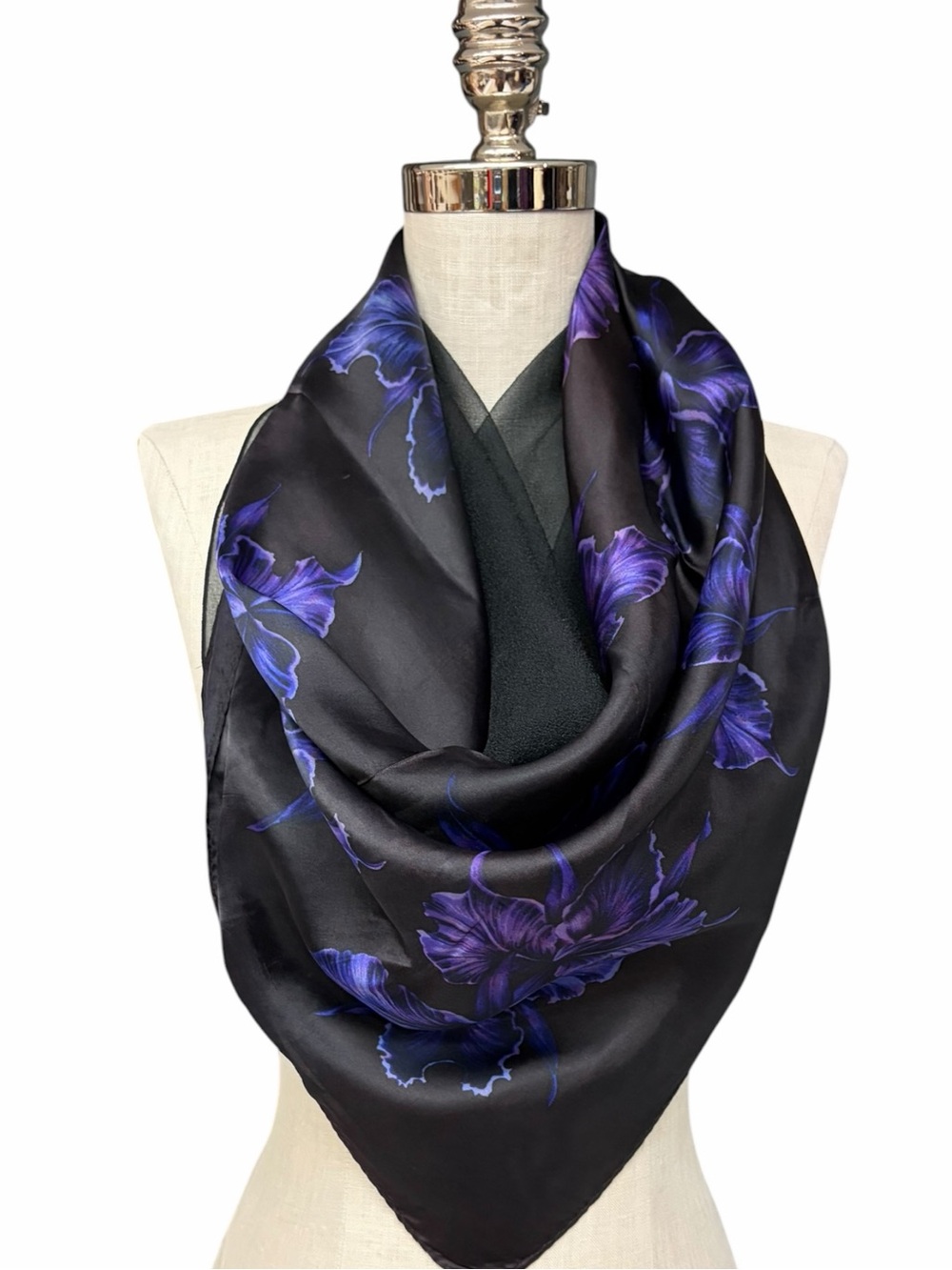 Two Scarf Bundle Black Sheer & Purple Floral Square Scarves